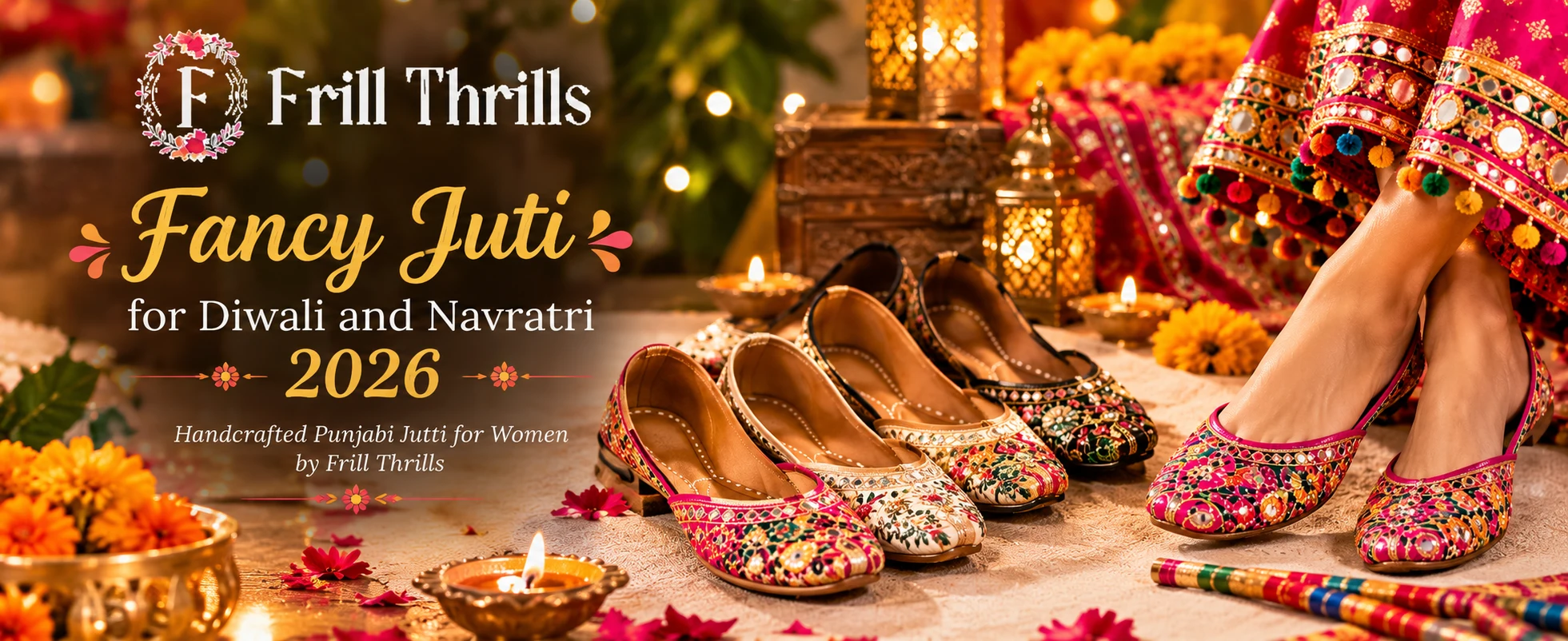 Fancy juti for Diwali and Navratri 2026 — handcrafted punjabi jutti for women by Frill Thrills