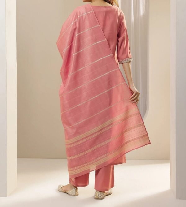Peach Embroidered Suit Set with Dupatta - Back