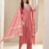 Peach Embroidered Silk Blend Suit Set with Dupatta for Women